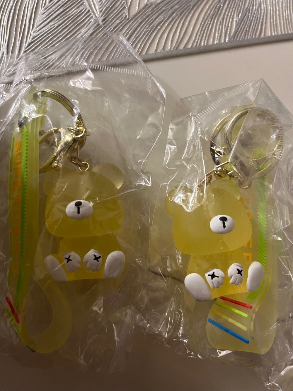 🔥🔥🔥Yellow Bear Charm Keychain Pair with Colorful Strap